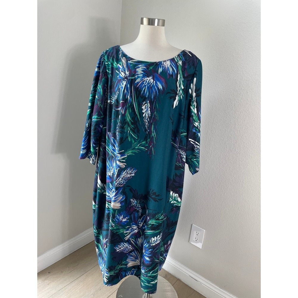 NEW Eliza J Womens Plus 24W Teal Floral Sheath Dress 3/4 Sleeve Stretch